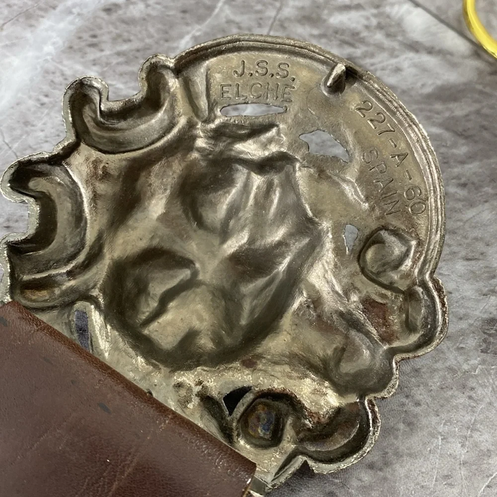 Vintage J.S.S. Elche Belt Face Brown Silver Leather‎ Large Metal Buckle Dragon